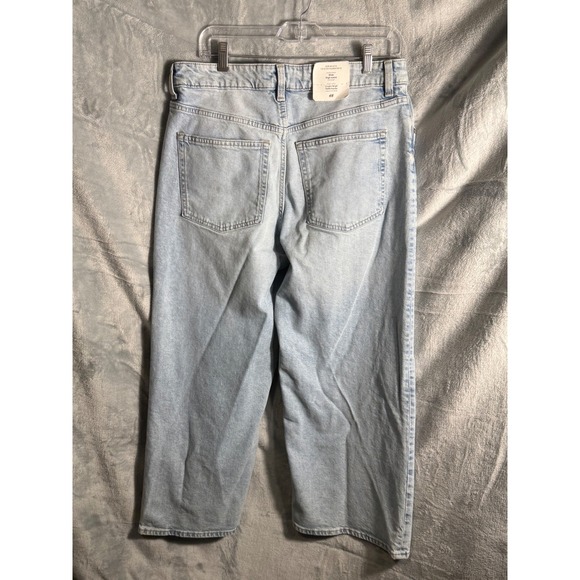 H&M Wide Leg High Waist Ankle Length Light Wash Denim Jeans Womens US 12 - Picture 3 of 10